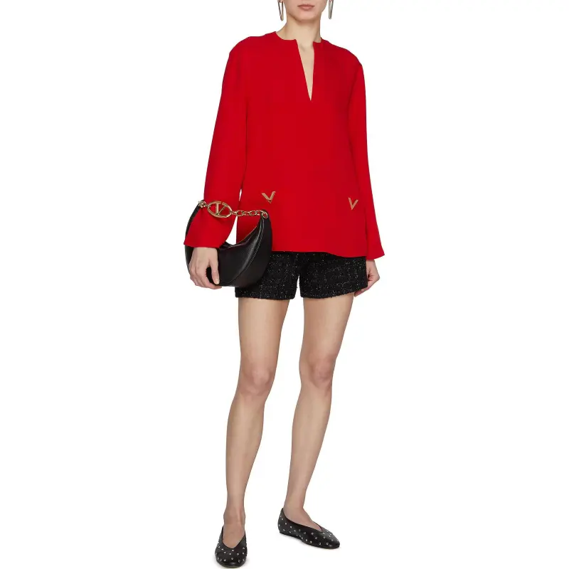 Valentino VLogo Plaque V Neck Blouse-2