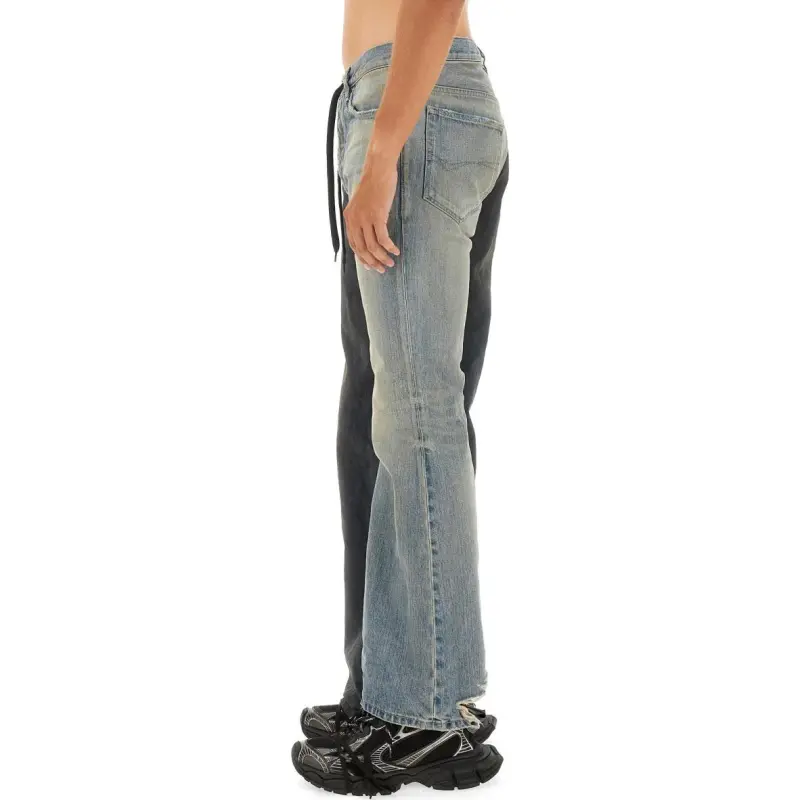 Balenciaga FW24 Fifty-Fifty Drawstring Waist  Asymmetric Leg Length Jeans-5