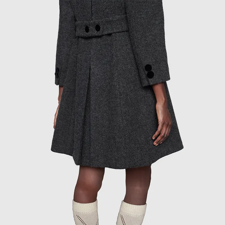 GUCCI Velvet-feel Coat Women's Dark Gray-2