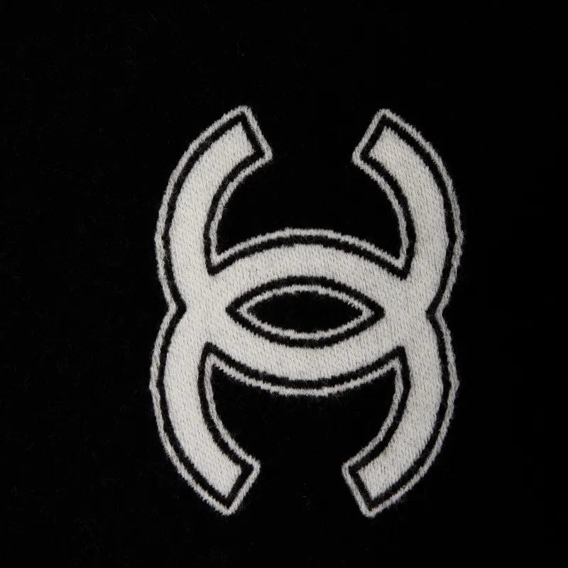 CHANEL Sheep Wool Knit Scarves Unisex Black White-2