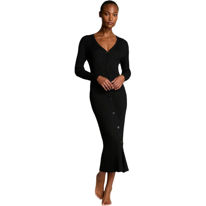 Victoria's Secret Luxe Crème Knit Cardigan Dress / BLACK Long Sleeved Dress Women's Black-2