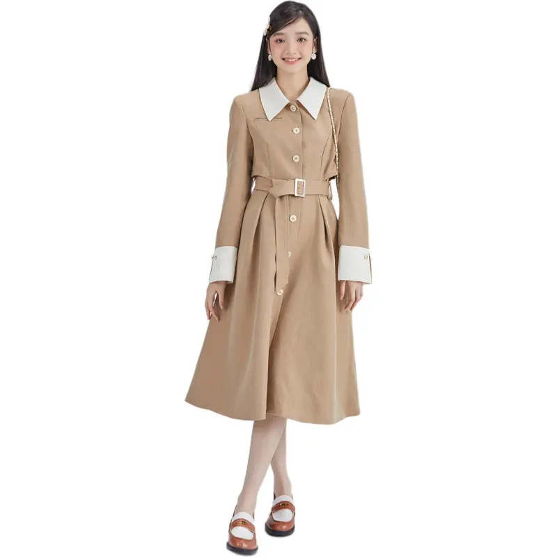 DEAR DEER PUFF Trench Coat Women's Coffee-3