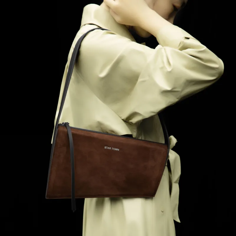 STAR TOWN Sheepskin Shoulder Bag, Handheld Handbag, Shoulder Bag Women's Brownie Brown/Caramel Yellow Brown-3