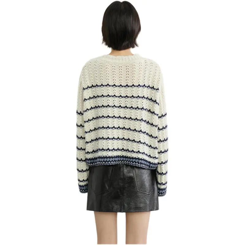 Orange Desire Knitwear Women's Blue White Stripes-1