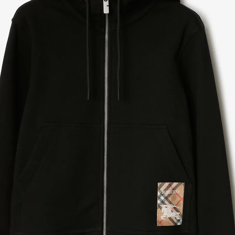 Burberry Check Label Zip Up Drawstring Hoodie-4