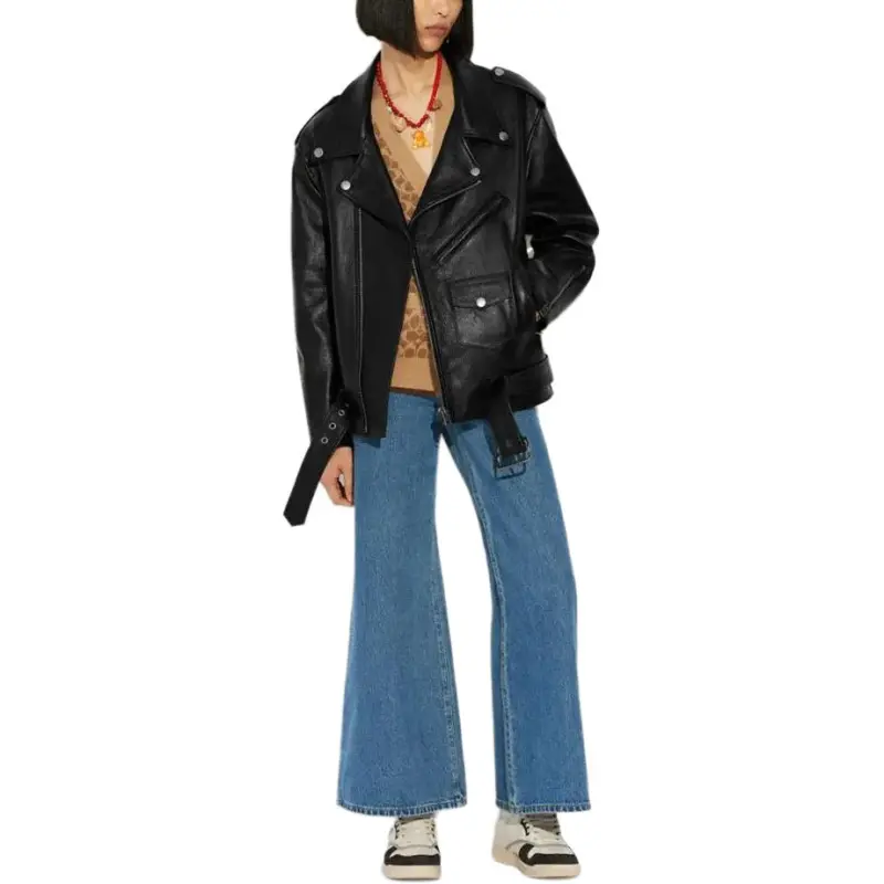 COACH SS23 Leather Jacket Women's Black-1