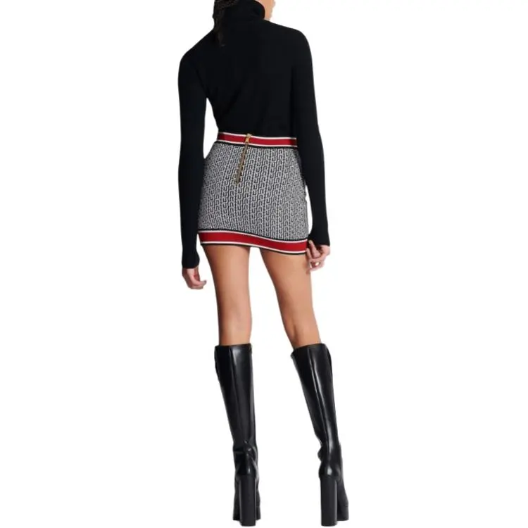BALMAIN Knit Skirt 'Black/White/Red'-4