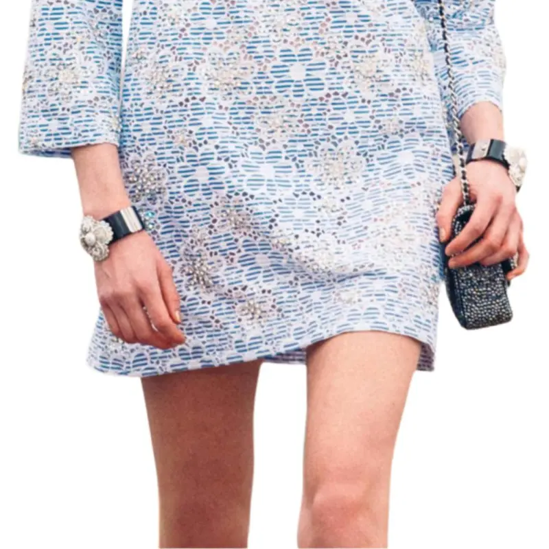 CHANEL 25C Long Sleeved Dresses Women's Light Blue-4