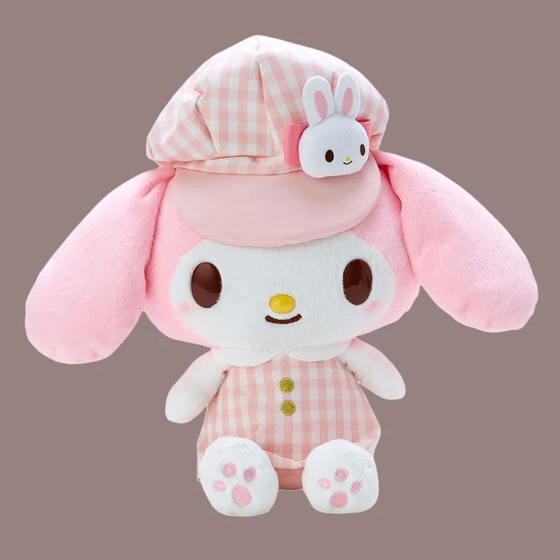 Sanrio My Melody M Size, Multicolor Plaid Newsboy Cap Dolls Plush Doll 31cm High-3