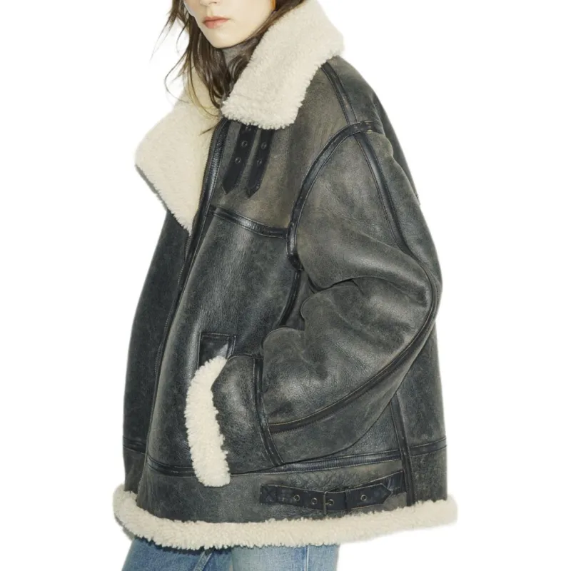 SAINT LAURENT Zip Up Drop Shoulder Aviator Jacket-4