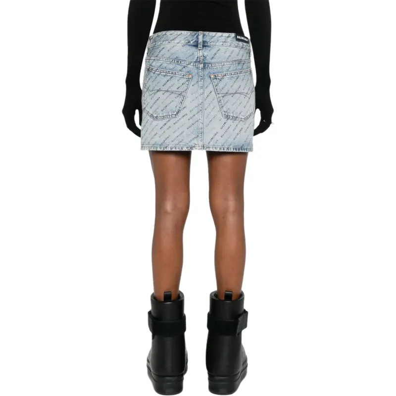 Balenciaga Logo print Denim Mini Skirt-3
