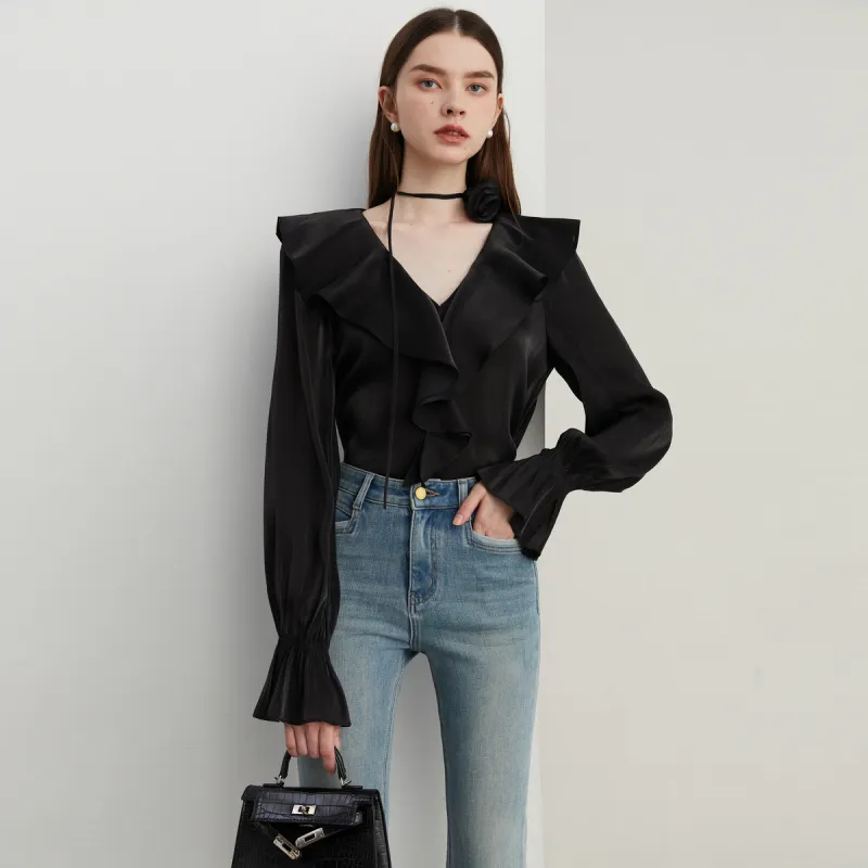 DPLAY Chiffon Shirt Women's Classic Black-1