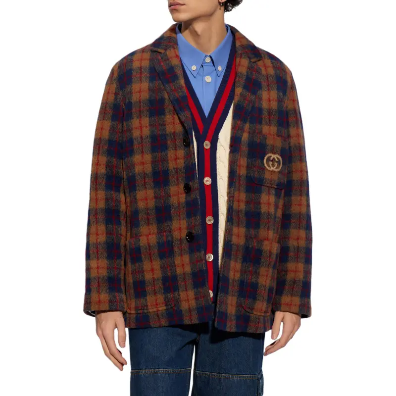GUCCI Interlocking G Embroidered Checked Jacket-2