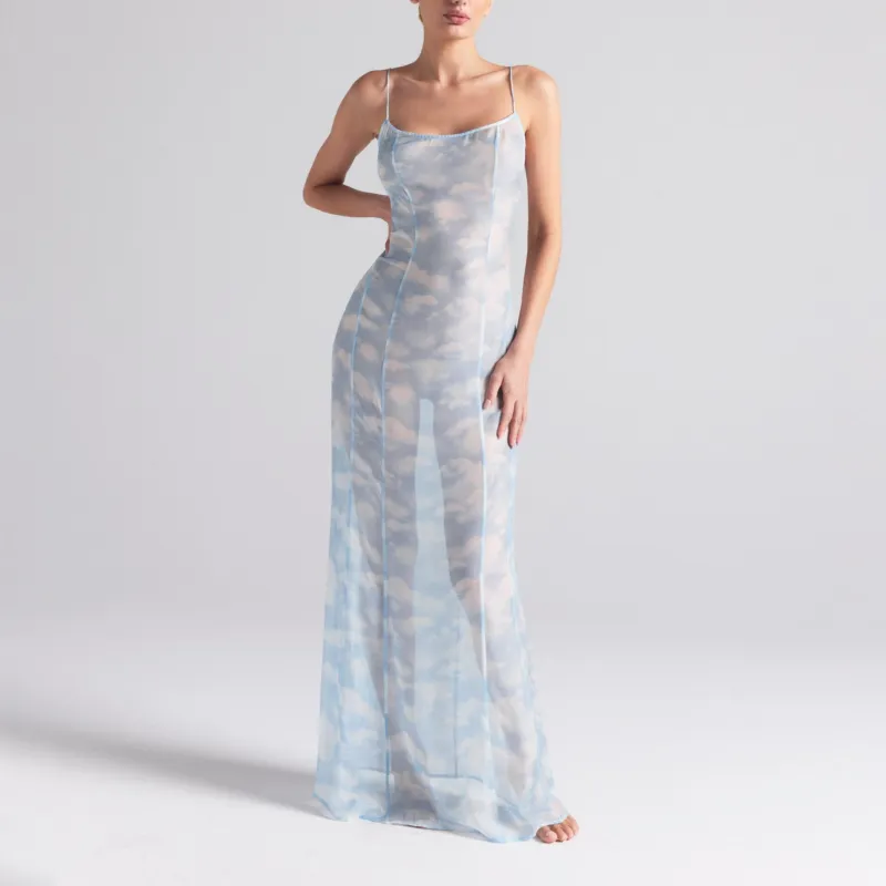 Skims Slip Dresses Women's BLUE QUARTZ CLOUD PRINT/Blue Quartz Cloud Print-2