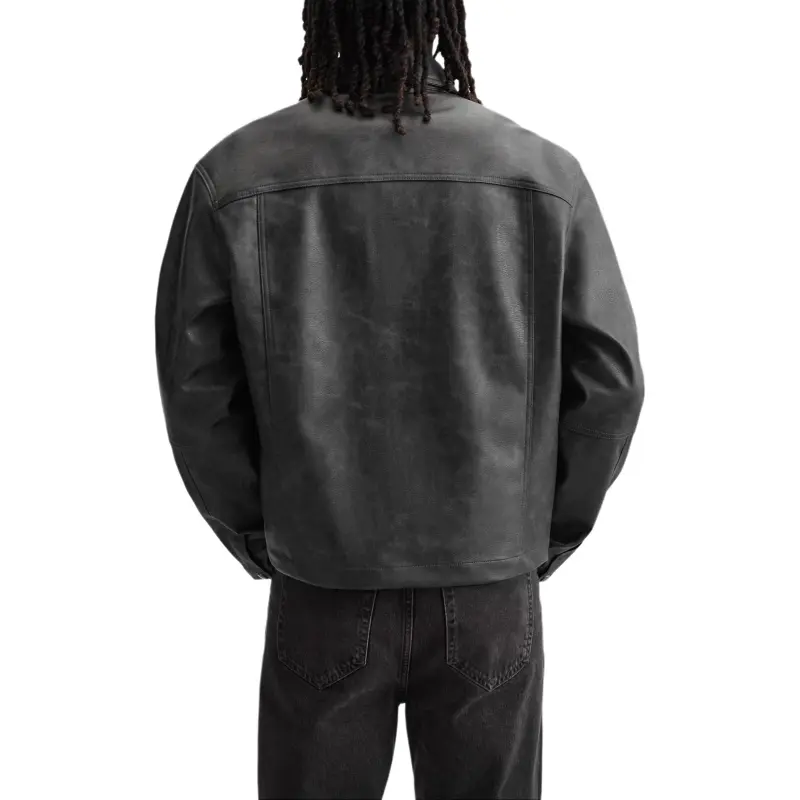 ZARA Leather Jacket Men's Black/Green-2