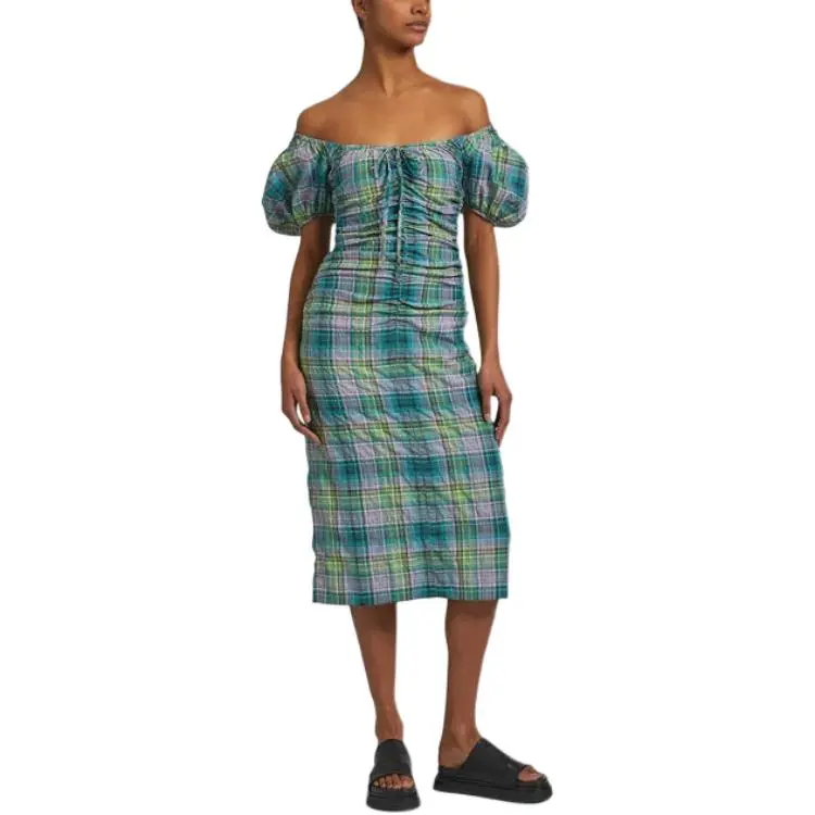 GANNI Short Sleeved Dress Women's Aqua Green-3