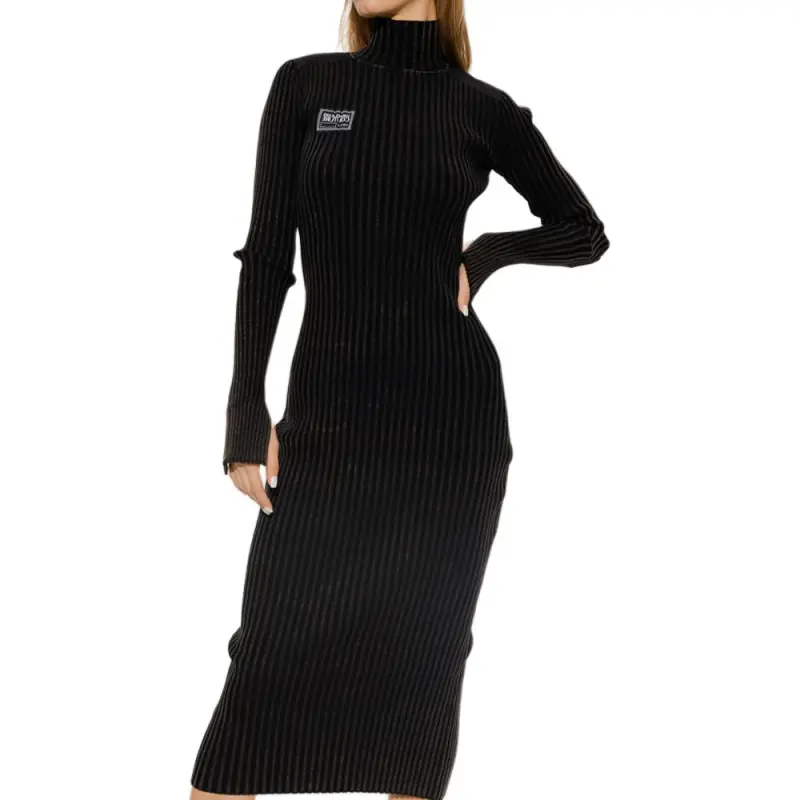VERSACE JEANS Couture Logo Patch Ribbed Midi Dress-3