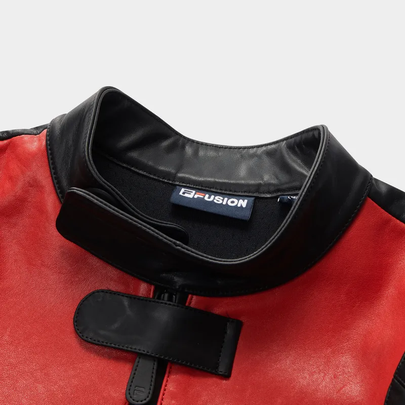 FILA FUSION x DUCATI/, Leather Jacket Men's Black Red-2