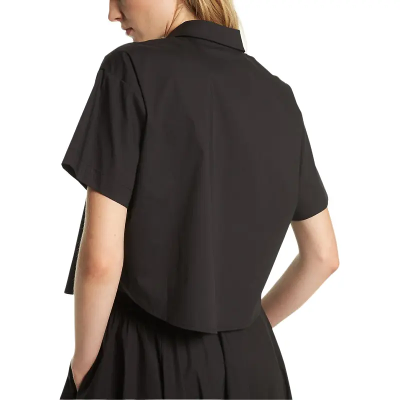 MICHAEL KORS Stretch Organic Poplin Handkerchief Midi Skirt Short-Sleeved Dresses Women's Black-3