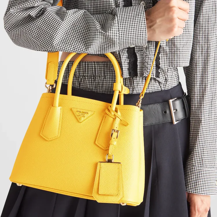 PRADA Double Leather Shoulder Bag Crossbody Bag Handbag Mini Women's Sunlight Yellow-3