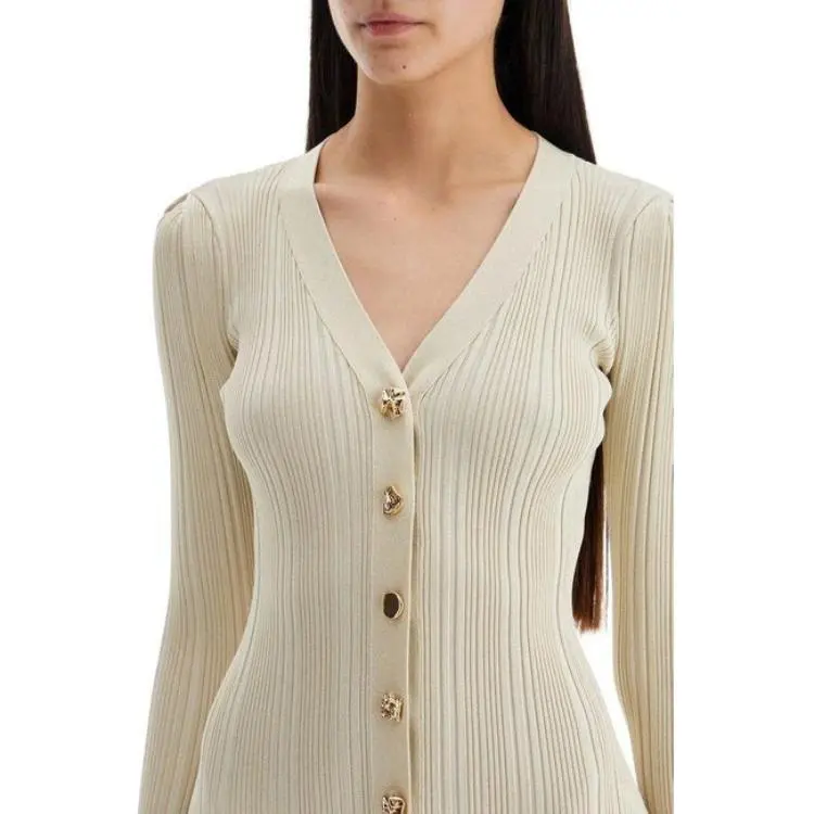 Self portrait Metallic Ribbed Flared Midi Dress-4