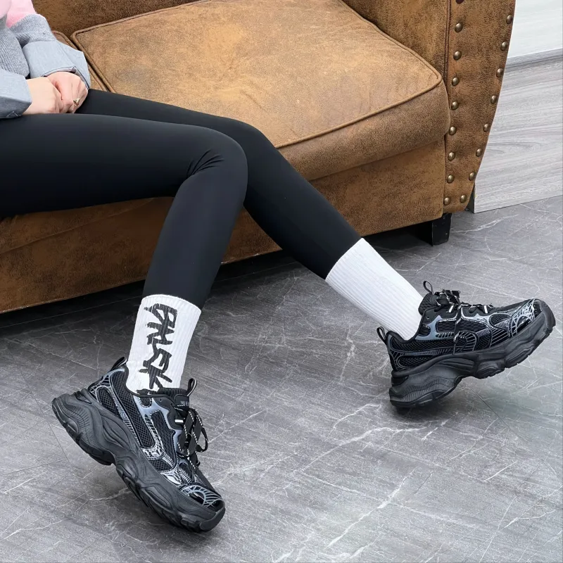 WENPU Cushioned Wear-Resistant Height Increasing Low-Top Chunky Sneakers 5cm Unisex-19
