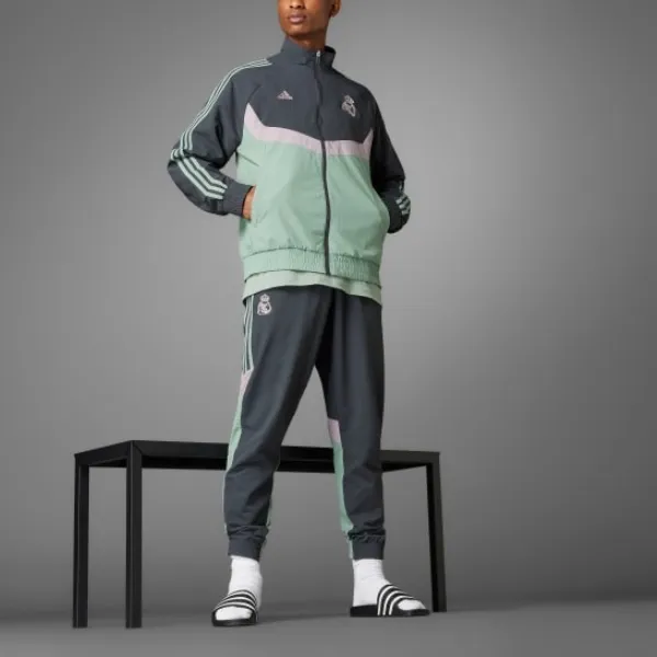 Adidas Real Madrid Seasonal Track Top Retro Sports Stand Collar Jackets Men's Blue Green-4