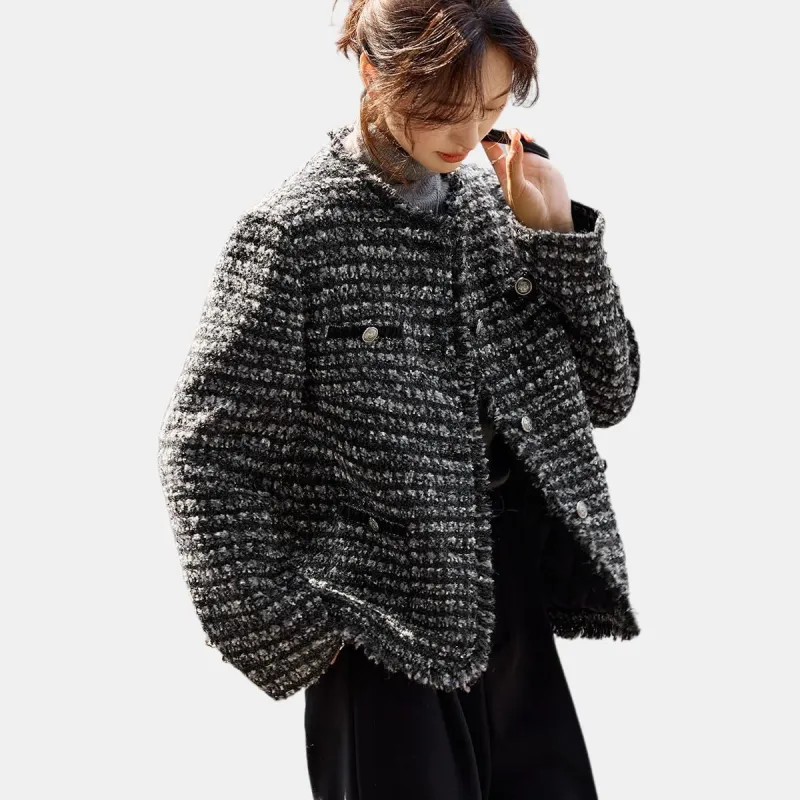 Mo Han Yi Mei Cropped Coats Women's Black Gray Color-2