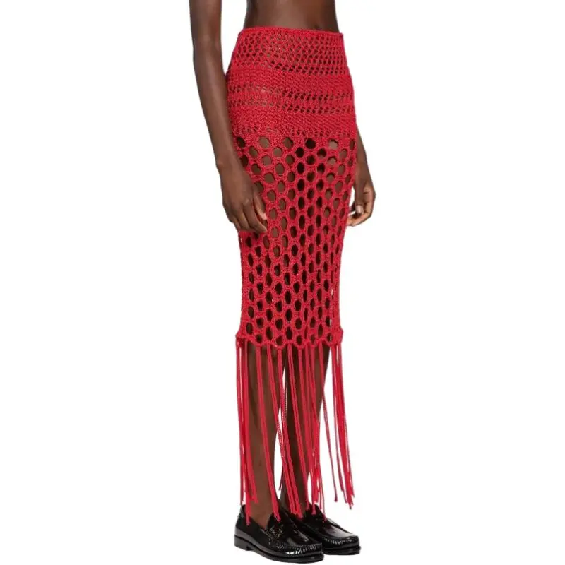 LANEUS Casual Long Skirt Women's Red-3
