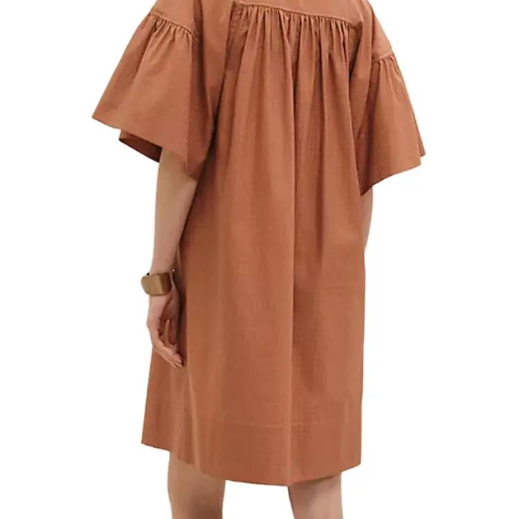 HERMES Short Sleeved Dress Women's Brown-4