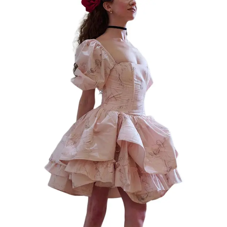 Selkie Collection SS25 Short Sleeved Dress Women's Pink With Sketch Print-2