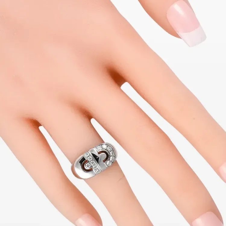 BVLGARI 1980s 18K White Gold Parentesi Diamond Ring-3