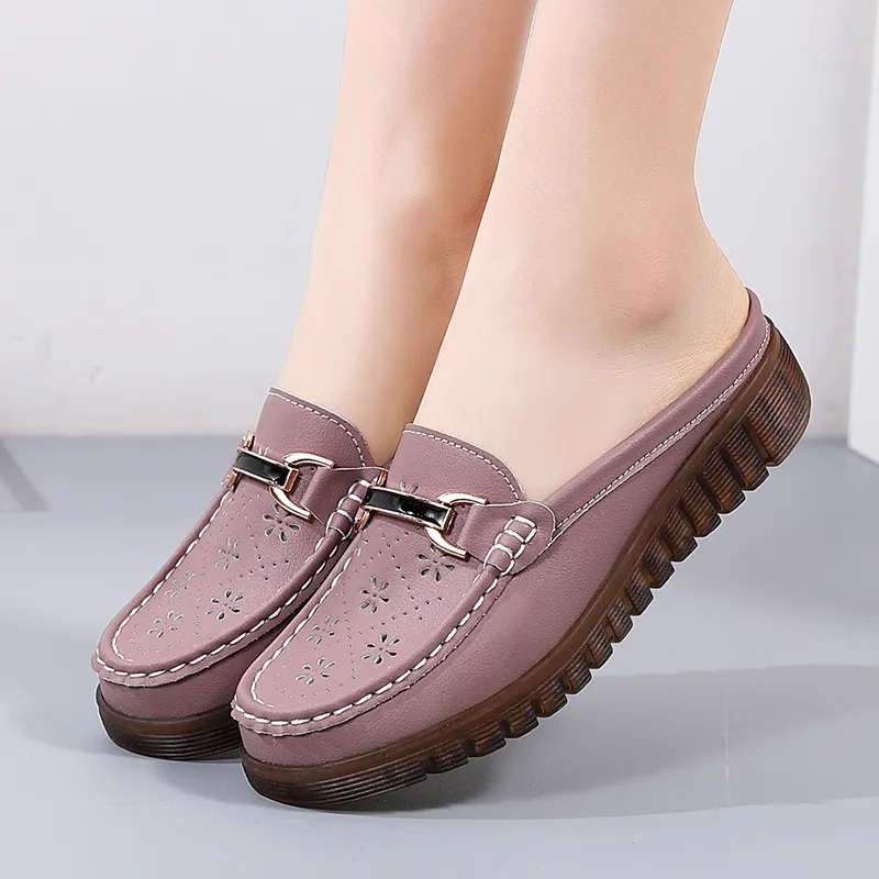 Reivanti Slip Resistant Wrap toe Slippers Women's Cameo Brown Cut Out-2