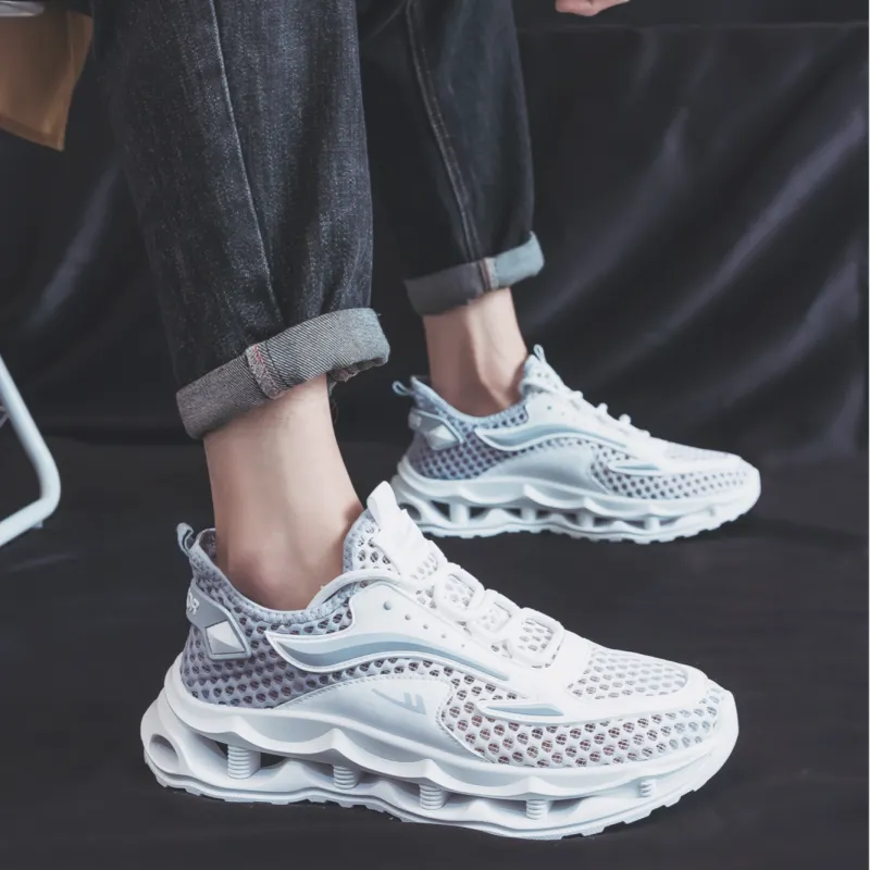 WARRIOR Ride The Wind And Waves Series Running Shoes Unisex Low Top White Gray/White Blue-6
