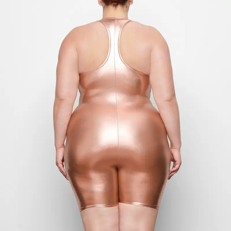 SKIMS METALLIC SWIM CYCLE SUIT One-piece Swimsuit Women's CHAMPAGNE/Champagne-3