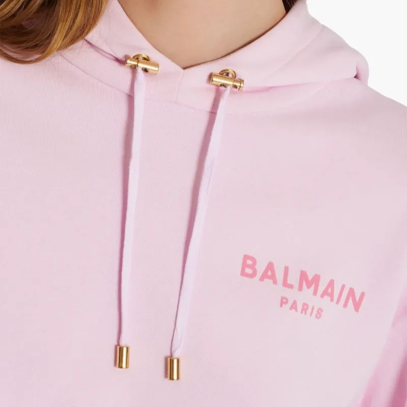 BALMAIN Flocked Logo Cropped Hoodie-5