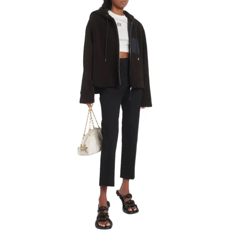 LOEWE Anagram-embossed Hooded Shearling Jacket-6