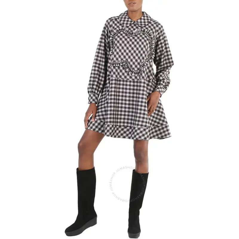 KENZO Gingham-Check Ruffle Hem Midi Dress-2