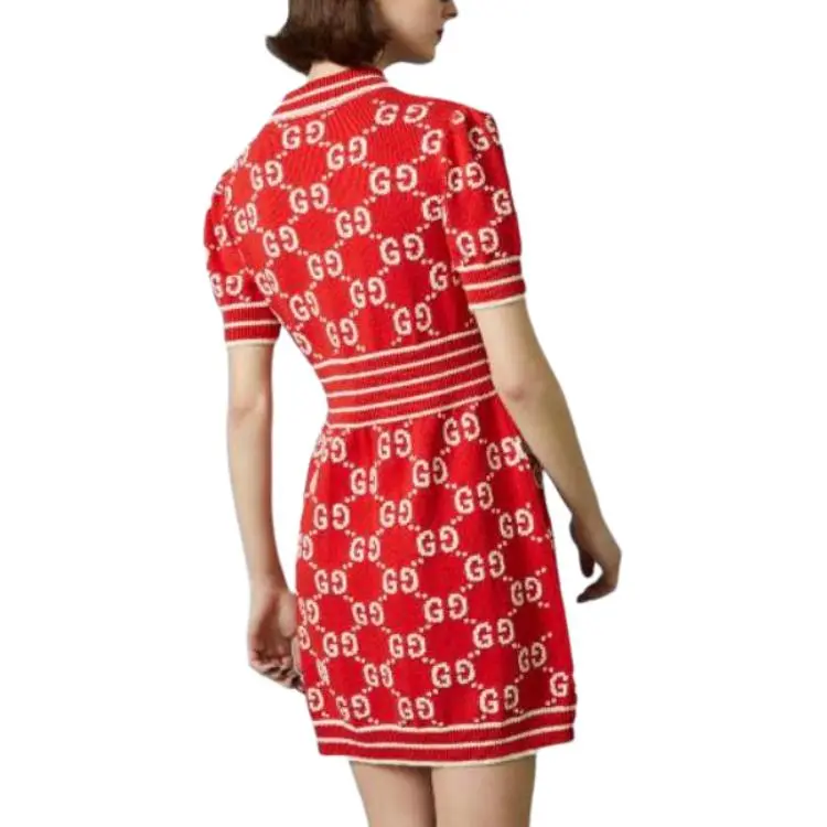 GUCCI Gg Cotton Jacquard Polo Dress 'Red/Ivory'-2