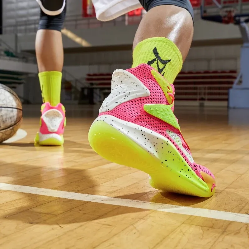 Anta KT5 Thompson Anti Slip Wear Resistant High Top Basketball Shoes Men's Pink-1