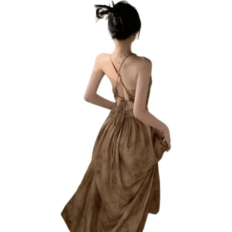 Mu Xiao Xin Slip Dress Women's Coffee Chiffon Four Way Stretch-1
