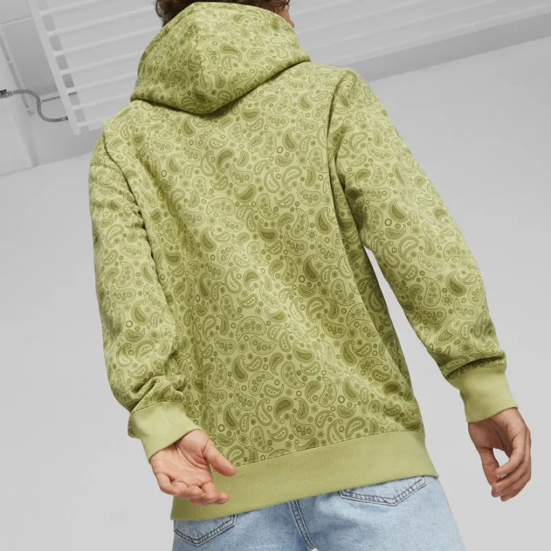 PUMA CLASSICS PAISLEYLUXE AOP Hoodie Fleece Sweatshirt Men's Green-4