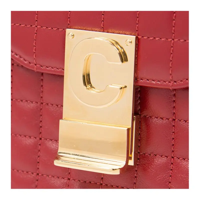 CELINE Cow Leather Shoulder Bag Medium Size Women's Red-4