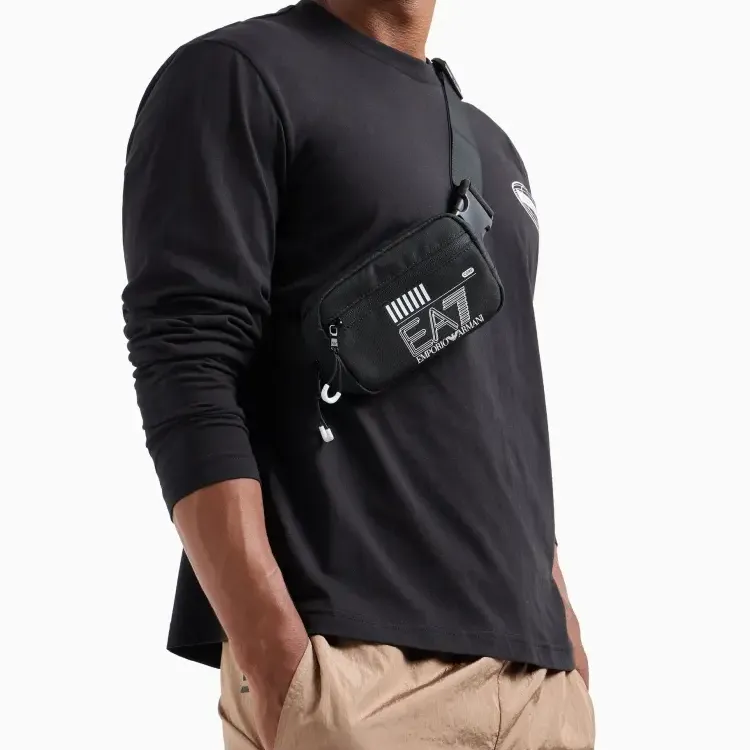 EMPORIO ARMANI Polyester One Shoulder Crossbody Fanny Pack Unisex Black-4
