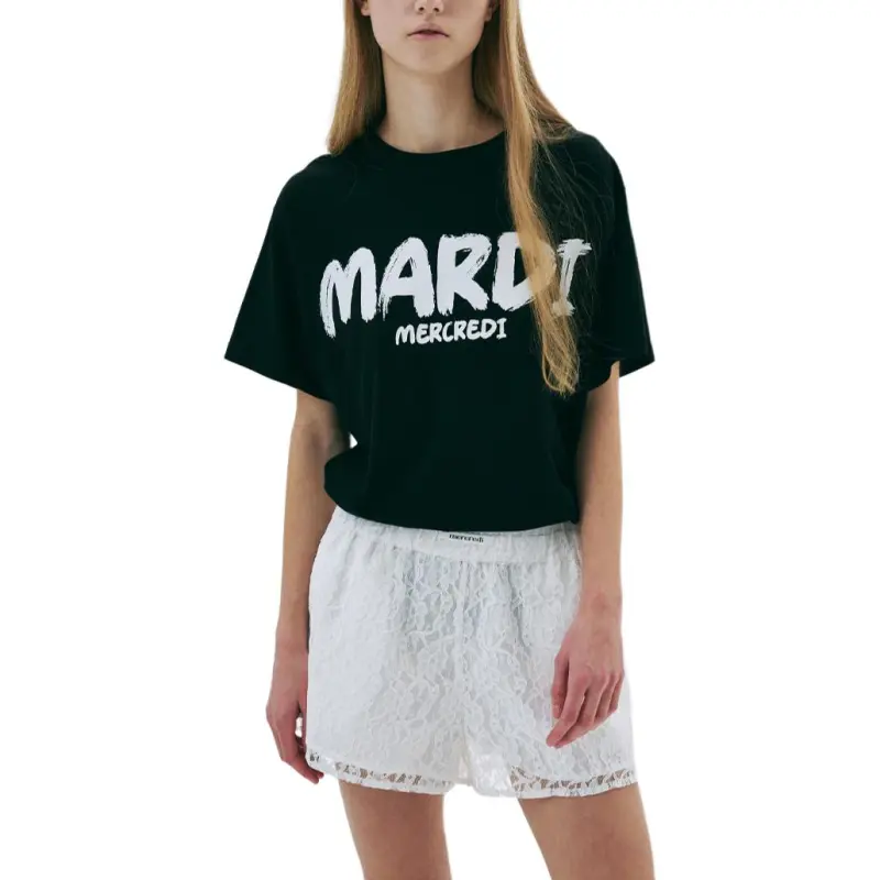 MARDI MERCREDI T Shirt Women's Black/White Korean Style-2