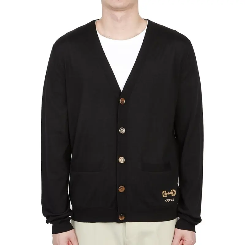 GUCCI Logo Embroidered V-Neck Cardigan-2