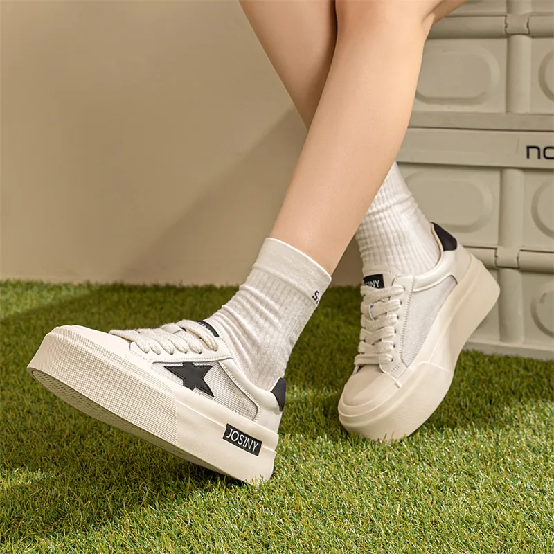 JOSINY Abrasion Resistant Height Increasing Low Top Skateboard Shoes 5cm Women's White Black-3