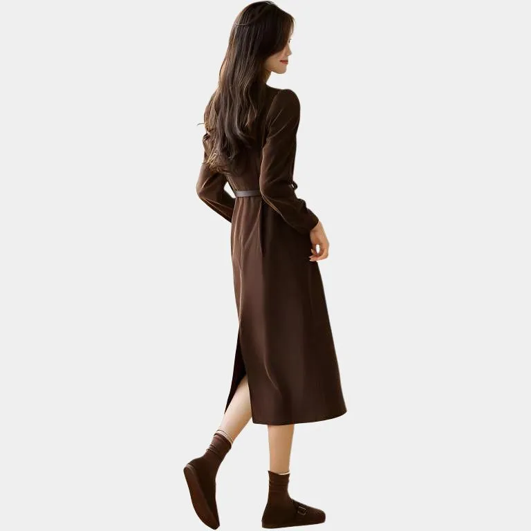 Mo Han Yi Mei Long Sleeved Dresses Women's Dark Coffee-4