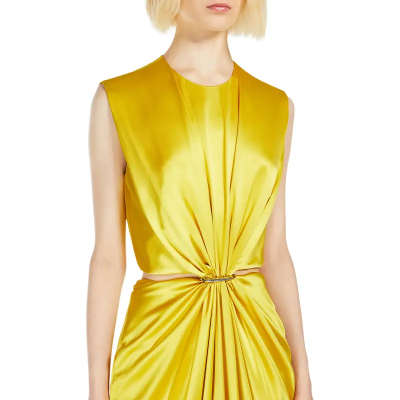MaxMara Panaro Collection Silk Satin Hourglass Dress Sleeveless Dress Women's Yellow-4