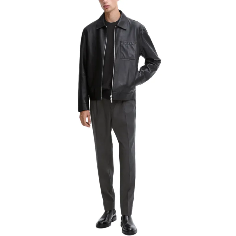 Massimo Dutti Leather Jacket Men's Black-2